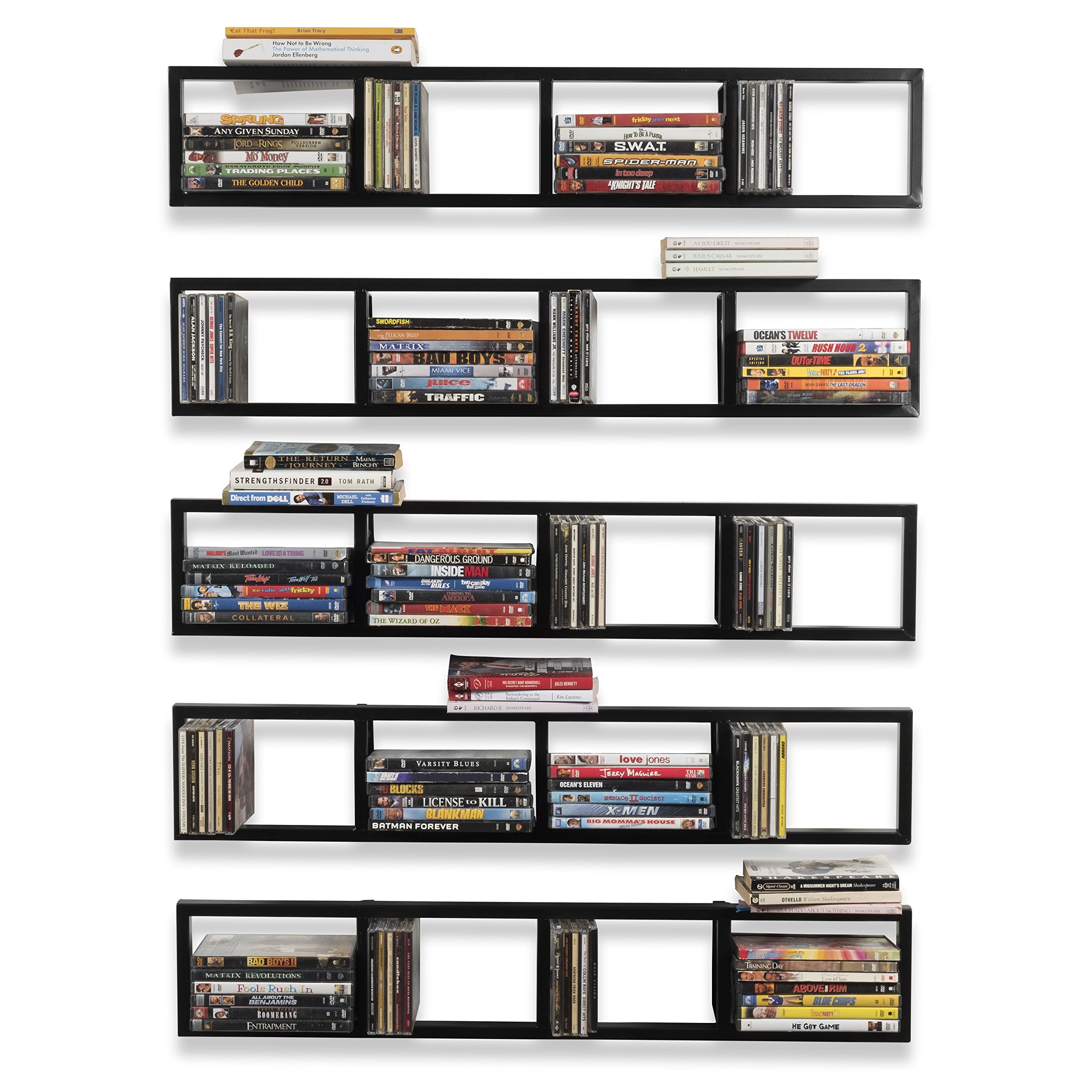 You Have Space Black Floating Shelves for Wall, 34 Inch Video Games CD DVD Storage Shelves, Cube Storage Organizer Shelf Set of 