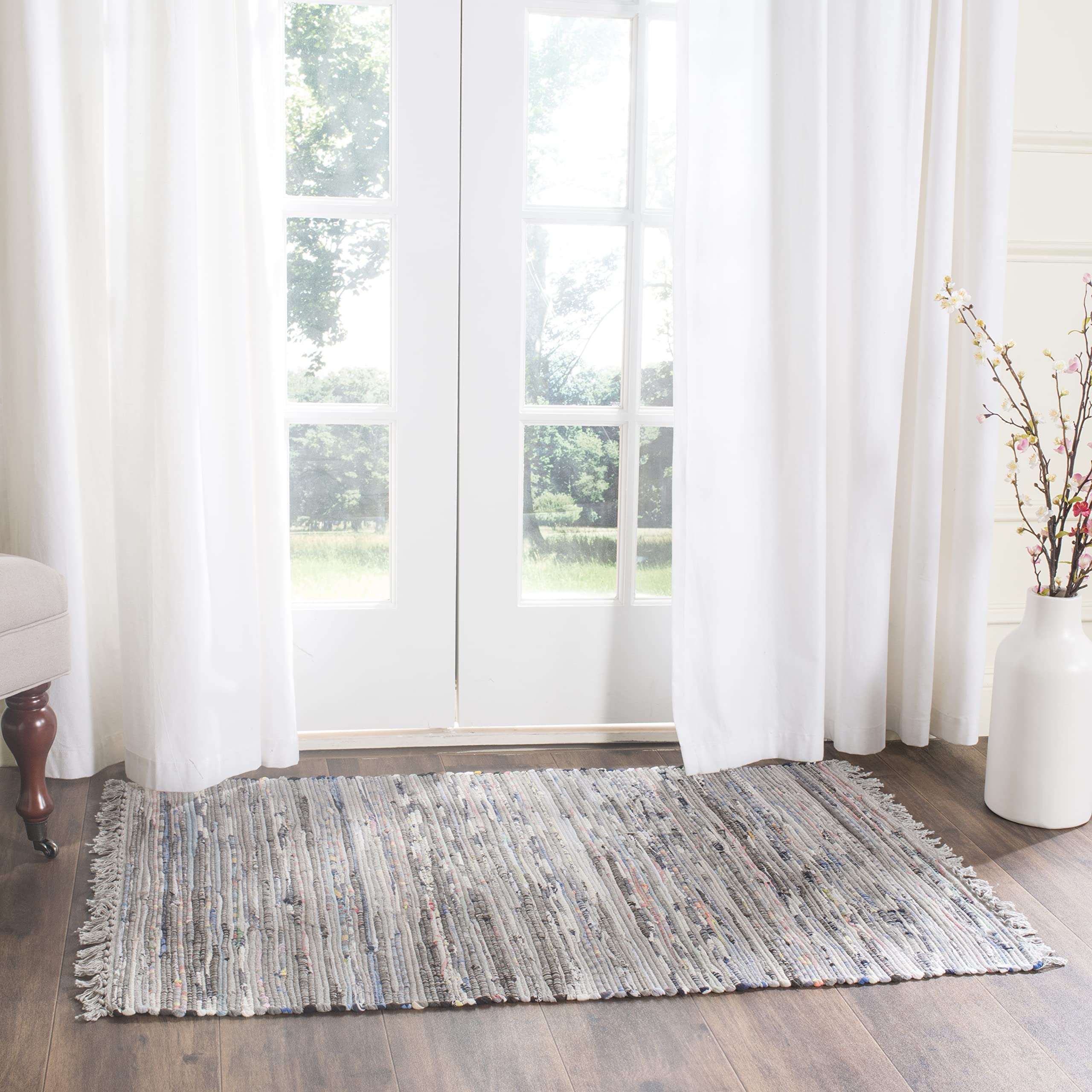 SAFAVIEH Rag Rug Collection Accent Rug - 2 x 3, Grey, Handmade Boho Stripe Cotton, Ideal for High Traffic Areas in Entryway, L