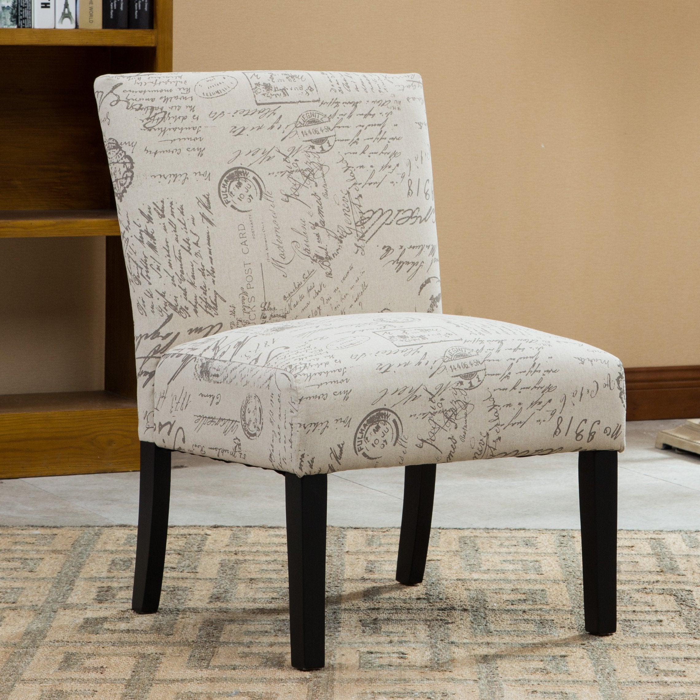 Roundhill Furniture Botticelli Fabric Armless Contemporary Accent Chair, Script Print
