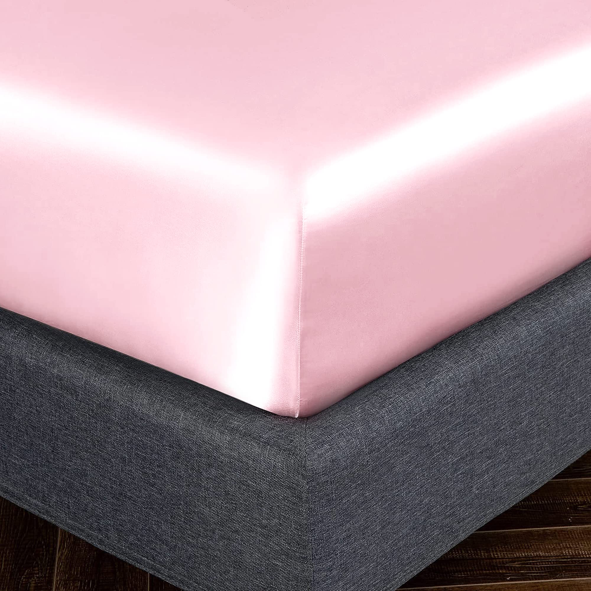 Homiest Blush Pink Satin Fitted Sheet Twin Size Fitted Bed Sheet, Deep Pocket Fitted Sheet Only, Luxury & Ultra Soft Bedding Fitted Sheet Single Bottom Bed Sheets Sold Separately