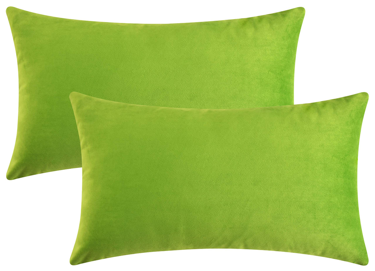 Mixhug Set Of 2 Cozy Velvet Rectangle Decorative Throw Pillow Covers For Couch And Bed, Chartreuse, 12 X 20 Inches