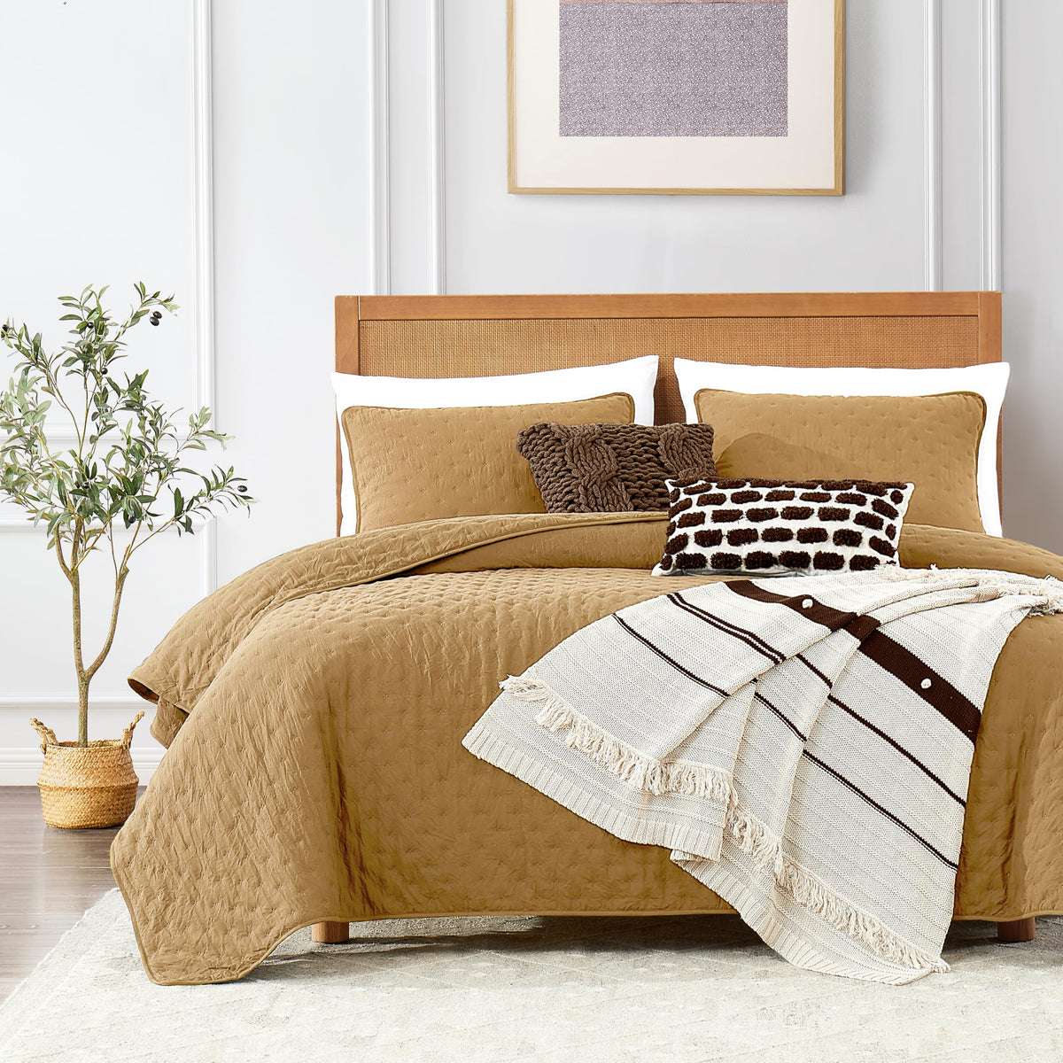 Roaringwild Yellow King Size Quilt Bedding Sets With Pillow Shams, Lightweight Soft Bedspread Coverlet, Quilted Blanket Thin Com
