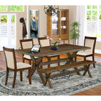 East West Furniture X777Mzn32-6 6 Piece Dining Table Set Contains A Rectangle Kitchen Table With X-Legs And 4 Light Beige Linen Fabric Parson Chairs With A Bench, 40X72 Inch, Multi-Color