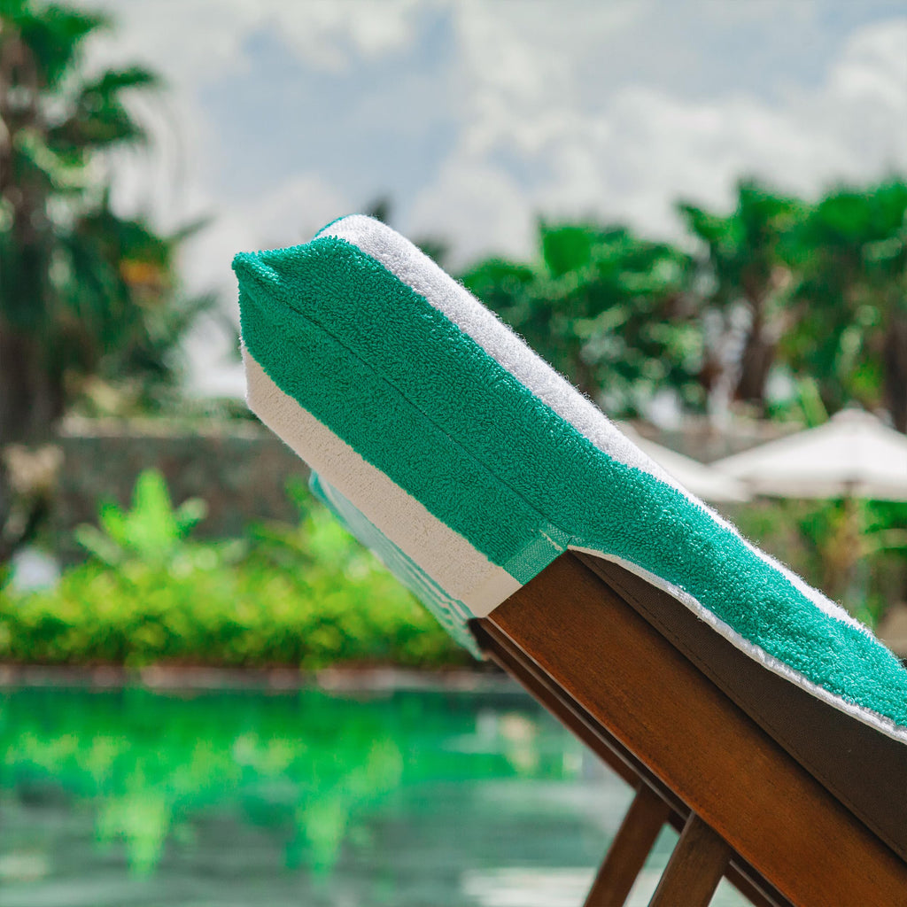 Arkwright California Chaise Lounge Cover - Pack Of 2 - Striped Soft Cotton Cabana Towel With Pocket Holder For Beach Pool Outdoor Chair, 30 X 85 In., Green