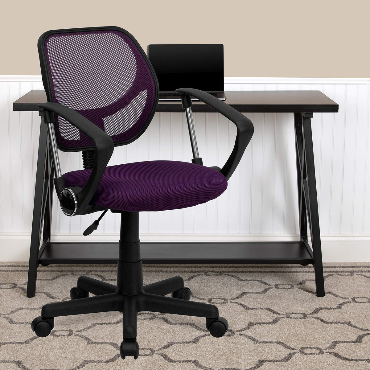 Flash Furniture Neri Low Back Purple Mesh Swivel Task Office Chair with Arms