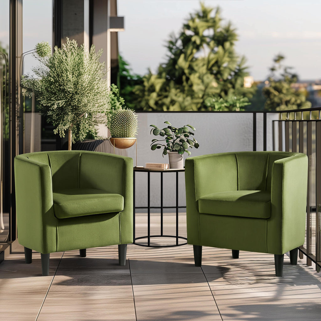 Yaheetech Velvet Accent Chair, Modern And Comfortable Armchairs, Upholstered Barrel Sofa Chair For Living Room Bedroom Waiting Room, Olive Green, 2Pcs