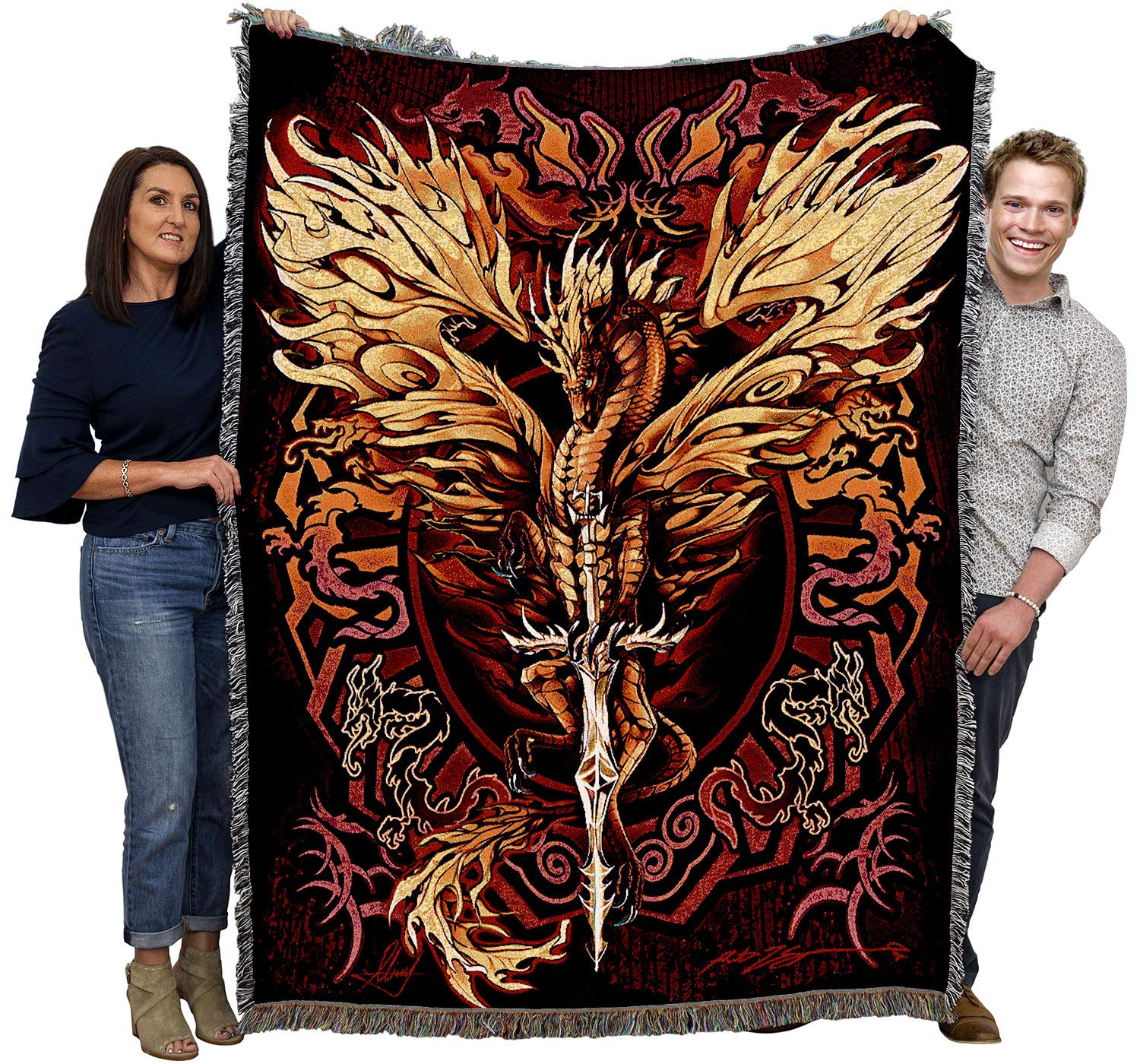 Pure Country Weavers Flame Blade Blanket By Ruth Thompson - Gift Fantasy Dragon Tapestry Throw Woven From Cotton - Made In The U