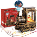 IPOW Christmas Snow Globe Lantern Train with Santa Sleigh Projection, Water Swirling Glitter Musical and Lighted USB Powered & B