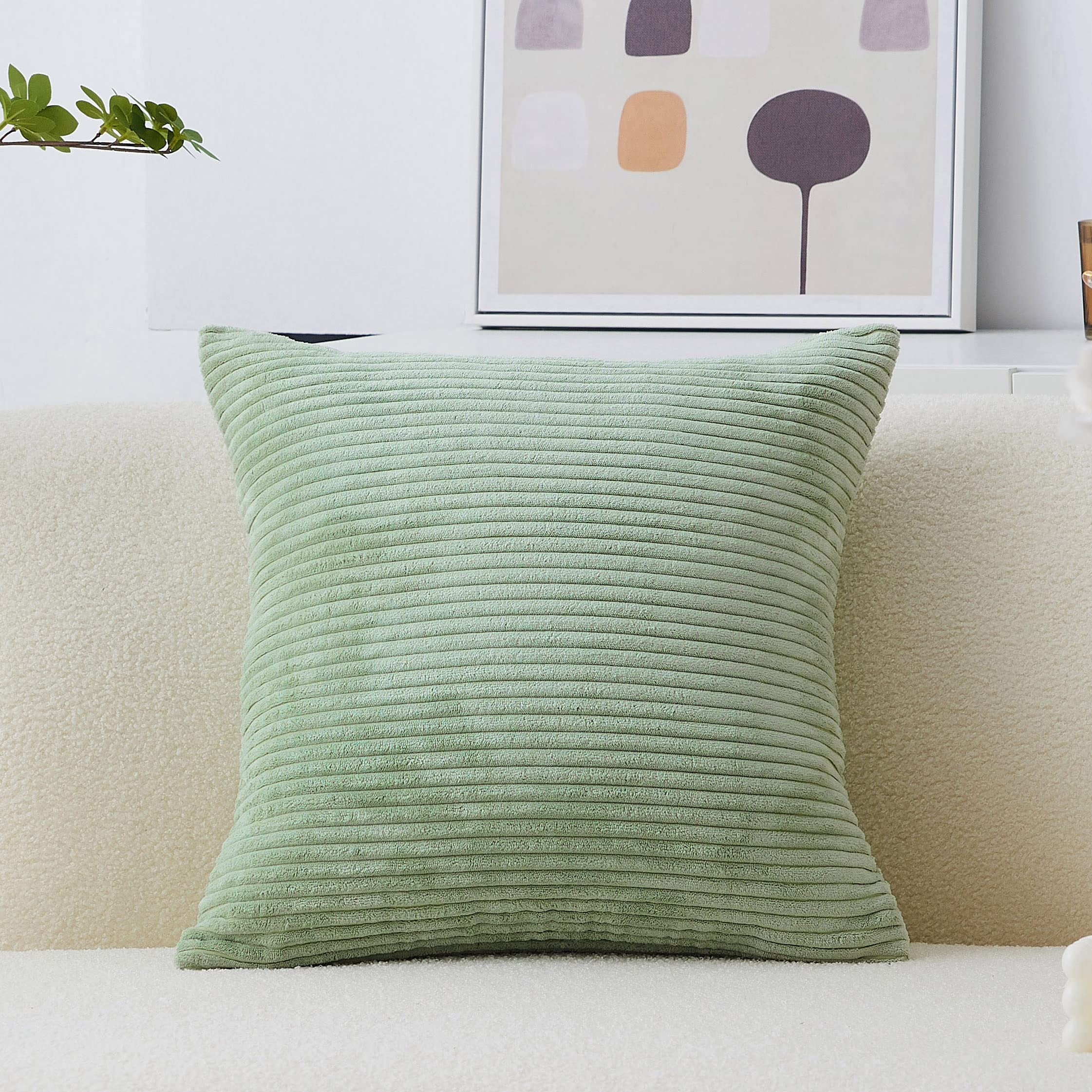 Home Brilliant Sage Green Pillow Covers 18X18 Throw Pillow Covers Striped Corduroy Summer Decorative Throw Pillows For Couch Liv
