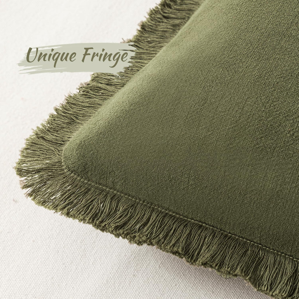Miulee Decorative Throw Pillow Covers Neutral Linen Fringe Throw Pillows Euro Shams Set Of 2 Olive Green Boho Farmhouse Cushion Covers For Couch Sofa Bed Living Room Spring Home Decor 26X26 Inch