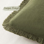 Miulee Decorative Throw Pillow Covers Neutral Linen Fringe Throw Pillows Euro Shams Set Of 2 Olive Green Boho Farmhouse Cushion Covers For Couch Sofa Bed Living Room Spring Home Decor 26X26 Inch