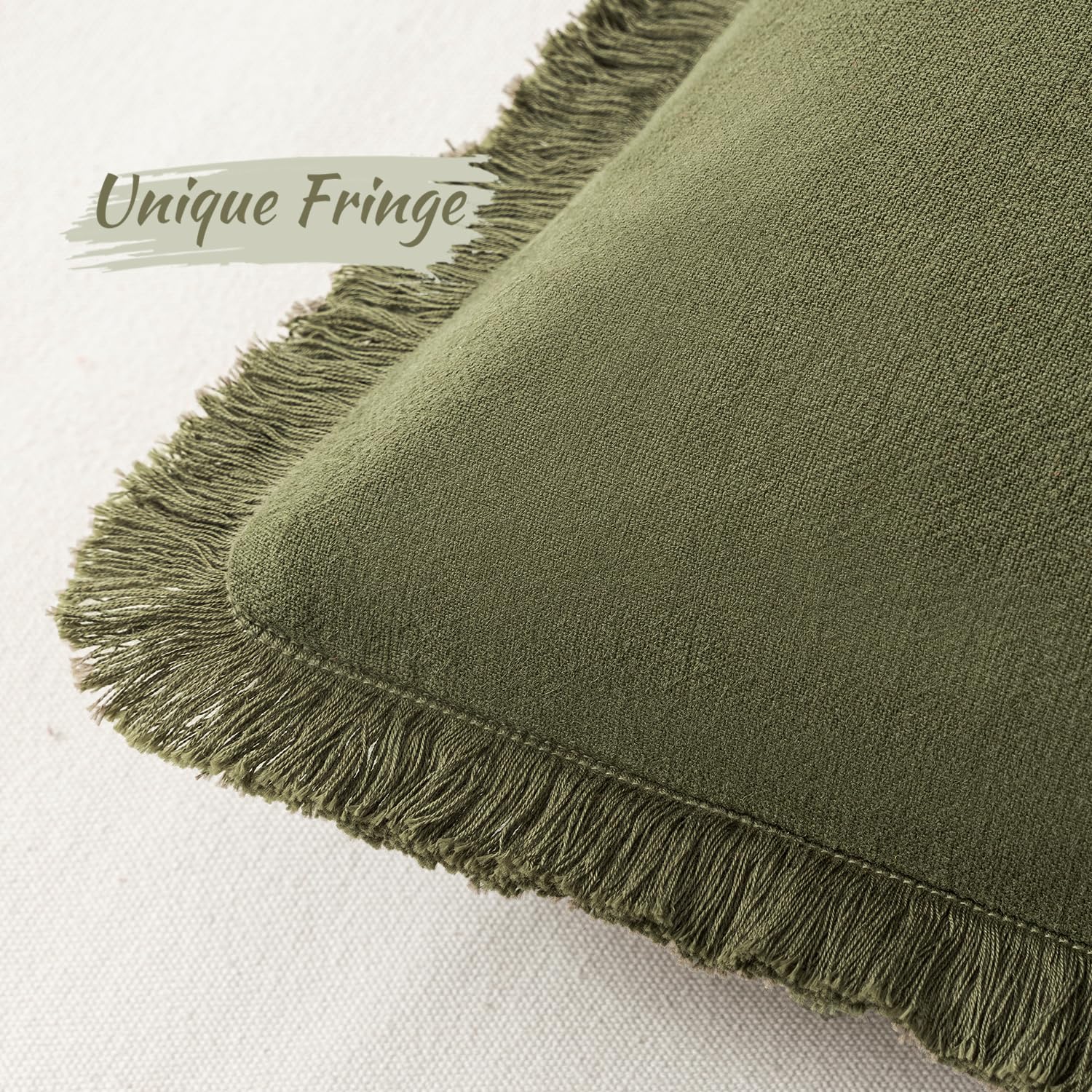 Miulee Decorative Throw Pillow Covers Neutral Linen Fringe Throw Pillows Euro Shams Set Of 2 Olive Green Boho Farmhouse Cushion Covers For Couch Sofa Bed Living Room Spring Home Decor 26X26 Inch