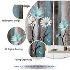 Laifzere Teal Farmhouse Daisy Kitchen Curtains Wooden Flower Small Short Cafe Window Curtains Rustic Floral Butterfly Country Ba