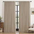 Blackout Curtains 60 Inches Extra Wide Grey Beige Linen Curtains 84 Inch Length for Living Room, Pleated Farmhouse Bedroom Therm