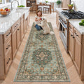 TOPRUUG Green Entryway 2x8 Rug - Washable Area Rugs for Hallway Kitchen Bathroom Non-Slip Ultra-Thin Indoor Door Mat - Stain Res