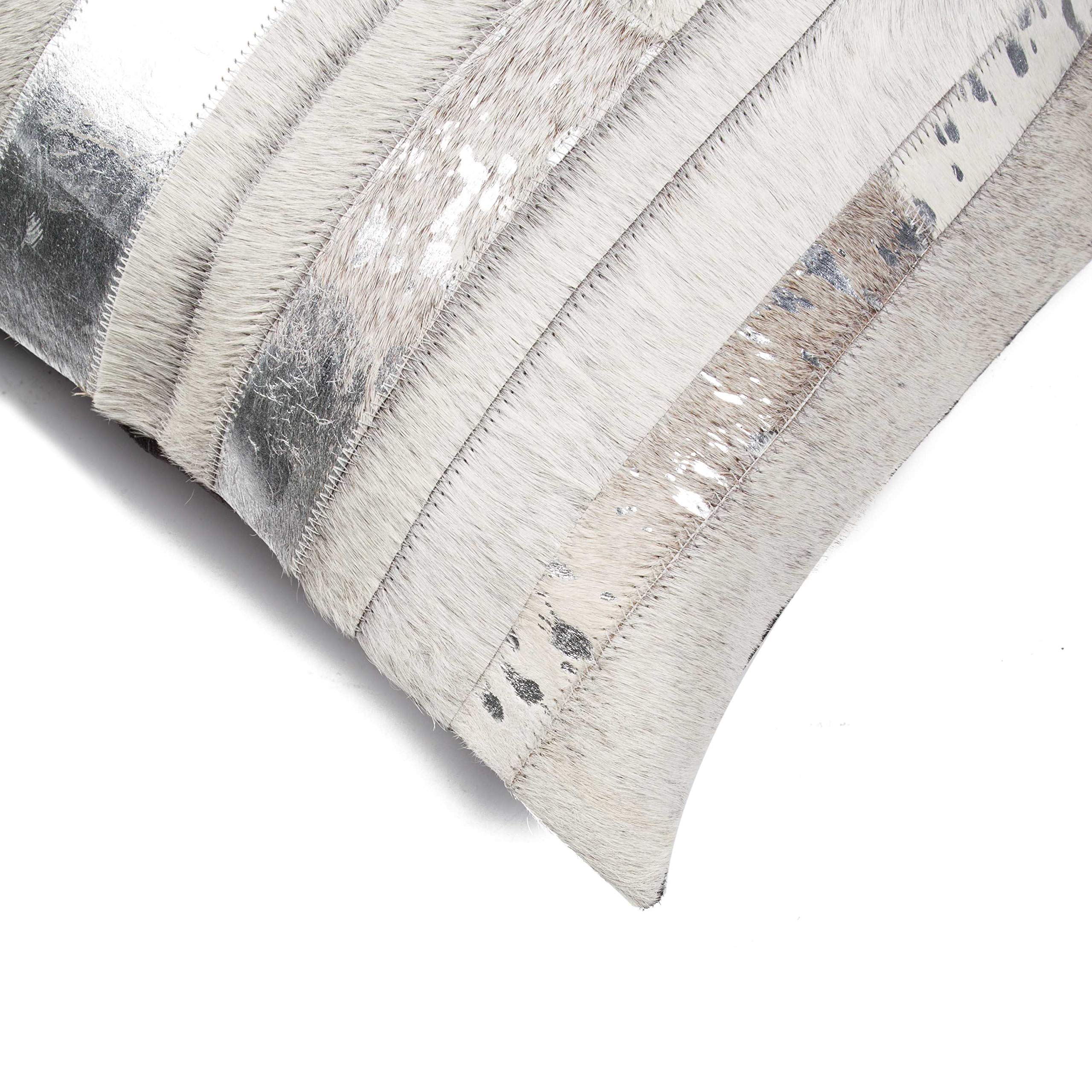 HomeRoots Gray & Silver Cowhide, Microsuede, Polyfill 18' X 18' X 5' Gray and Silver Pillow