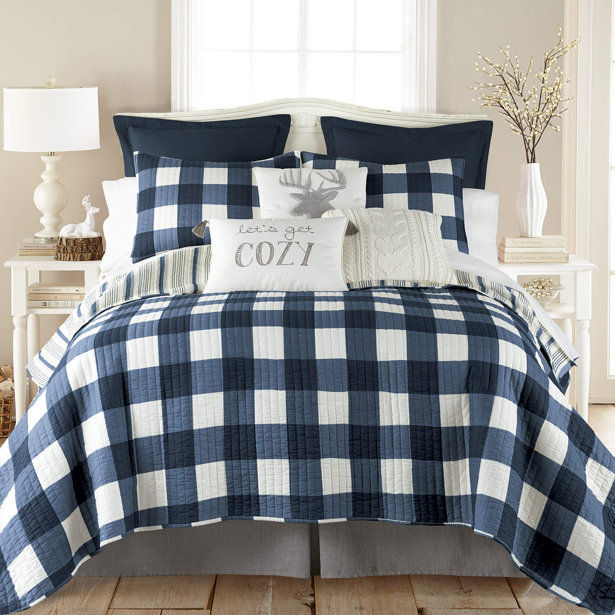 Levtex Home - Camden Quilt Set -King Quilt + Two King Pillow Shams - Buffalo Check In Navy And Cream - Quilt Size (106 X 92 In.)