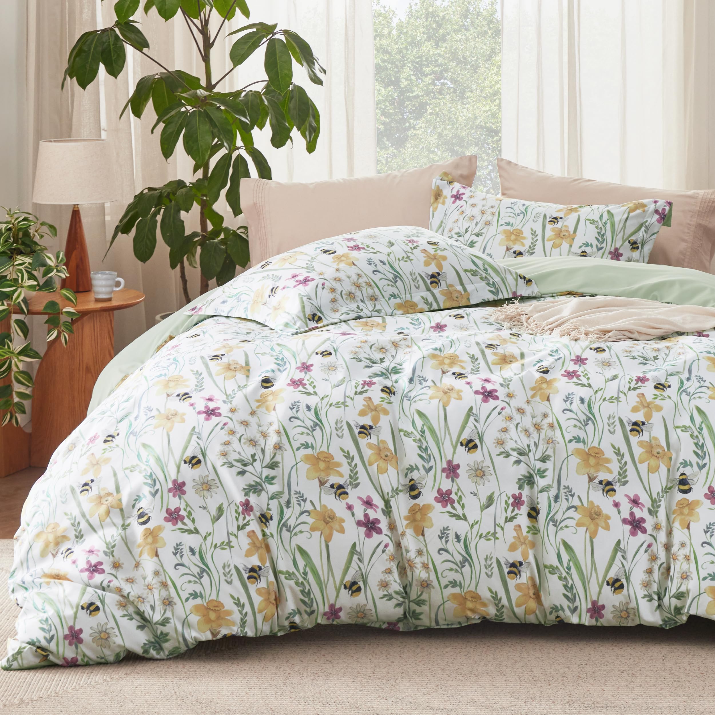Bedsure Duvet Cover King Size - Reversible Floral Pattern Duvet Cover Set With Zipper Closure, Green Bedding Comforter Cover, 3 Pieces, 1 Duvet Cover 104'X90' And 2 Pillow Shams 20'X36'