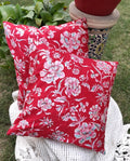 House Of Silko Banarasi Pure Silk Red Floral Printed Sequins Embroidered Cushion Cover For Home Decoration (Size 16X16) Set O