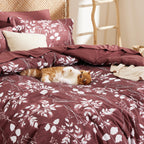 Bedsure Burgundy King Comforter Set - 7 Pieces Floral Bedding Sets King Bed In A Bag With Reversible Botanical Flowers Comforter, Sheets, Pillowcases & Shams