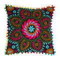 HandicraftPalace Embroidered Suzani Cushion Cover Pom Pom Pillow Case Sofa Decorative (Black_16 X 16 Inch)