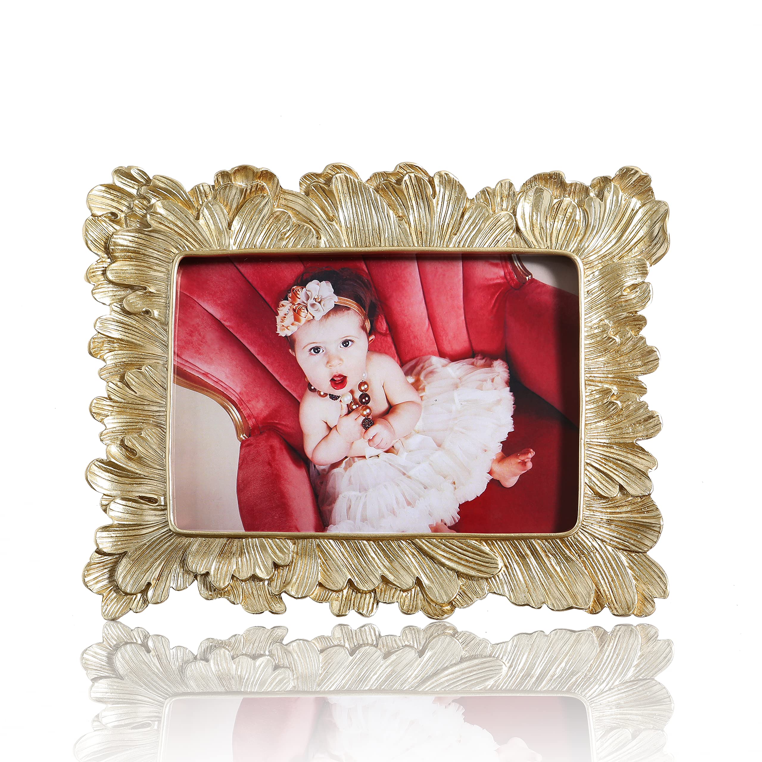Yanoayimo Gold 5x7 Vintage Picture Frames Golden High Definition Glass Palm Leaves Elegant Retro European Design,Antique Picture