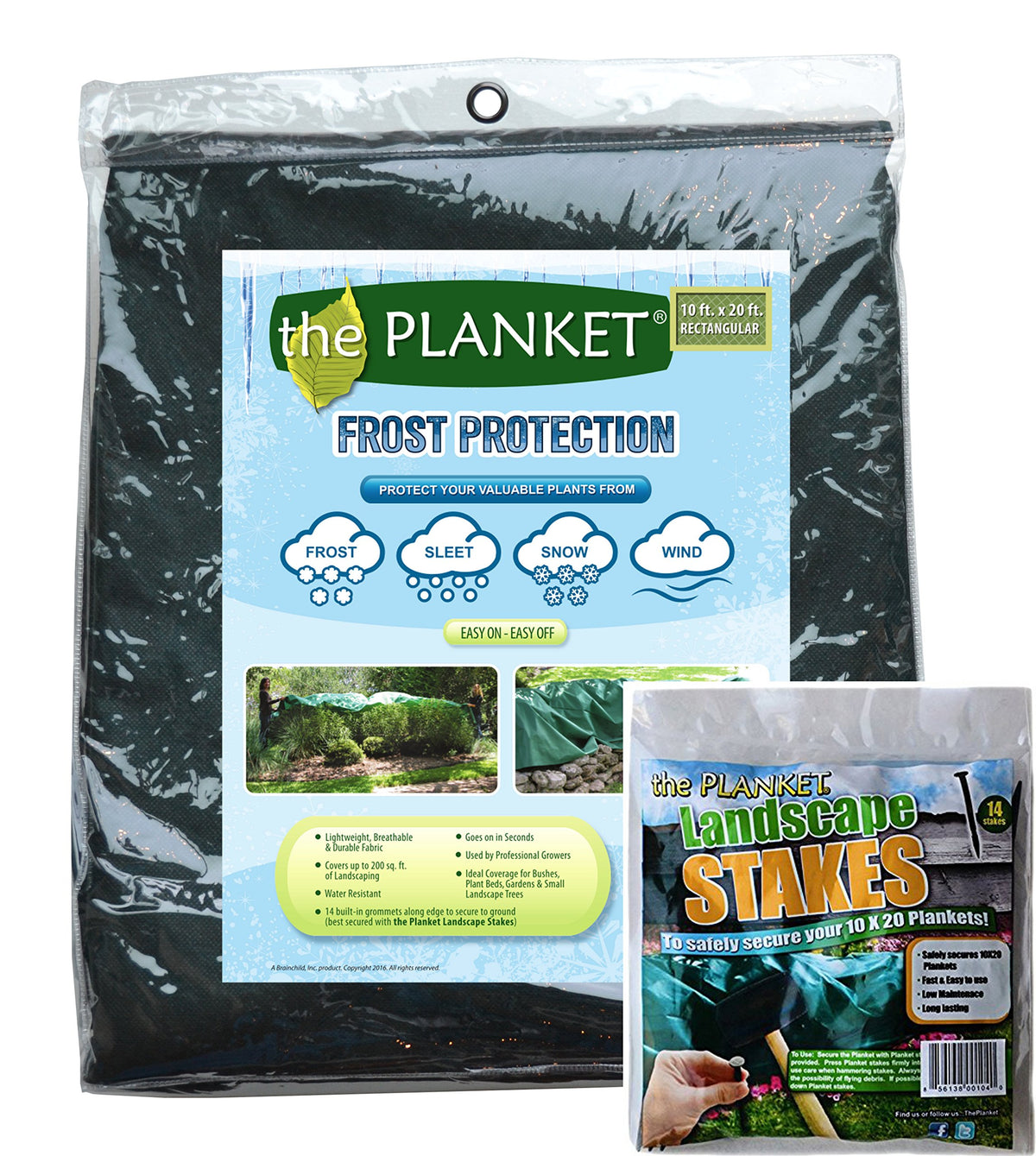 Planket Plant Frost Protection Cover Kit, 10 Ft X 20 Ft Planket + 14 Landscape Stakes