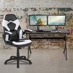 Flash Furniture Optis Black Gaming Desk And White/Black Racing Chair Set With Cup Holder, Headphone Hook & 2 Wire Management Holes
