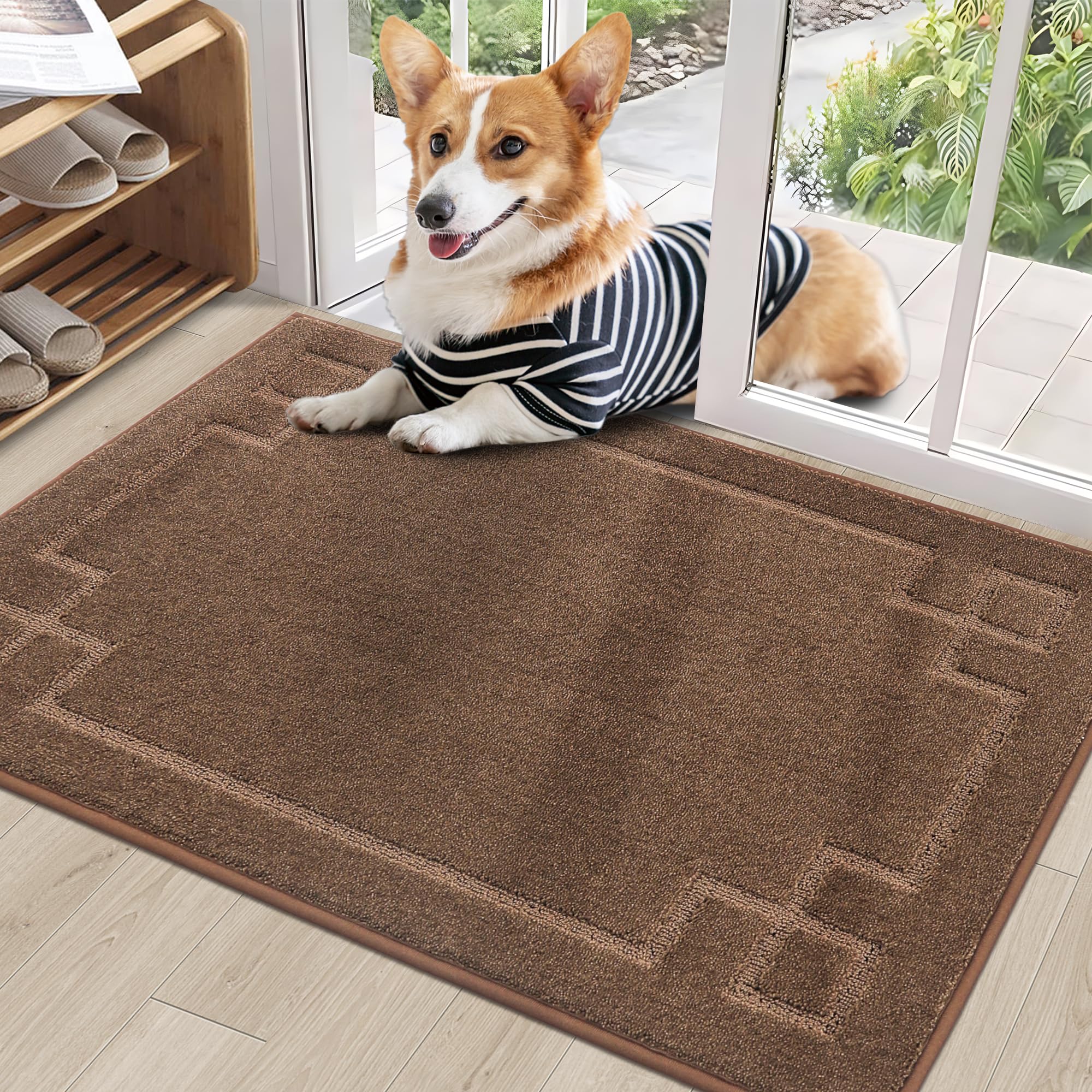 Beqhause Door-Mat Dirt Trapper Welcome Mat Absorbent Low-Profileentrance Mat Non-Slip Washable Front Dog Door Mat For Muddy Paws