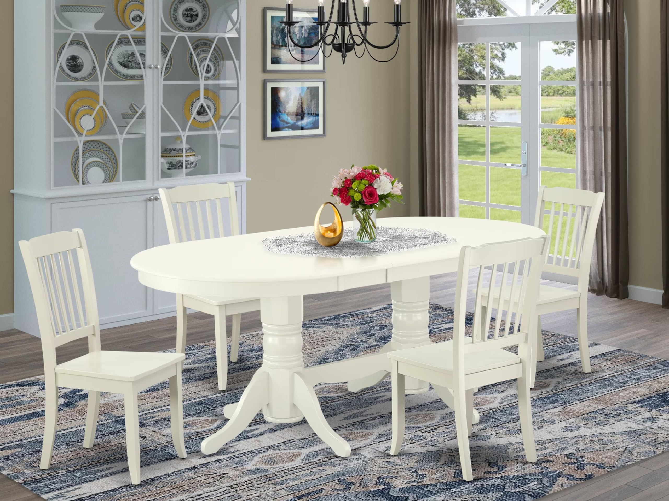 East West Furniture Vada5-Lwh-W 5 Piece Kitchen Table Set For 4 Includes An Oval Dining Room Table With Butterfly Leaf And 4 Dining Chairs, 40X76 Inch, Linen White