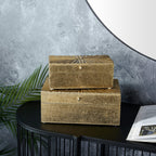 Cosmoliving By Cosmopolitan Wood Geometric Decorative Box Decorative Keepsake Boxes With Hinged Lid, Set Of 2 Storage Boxes 10''