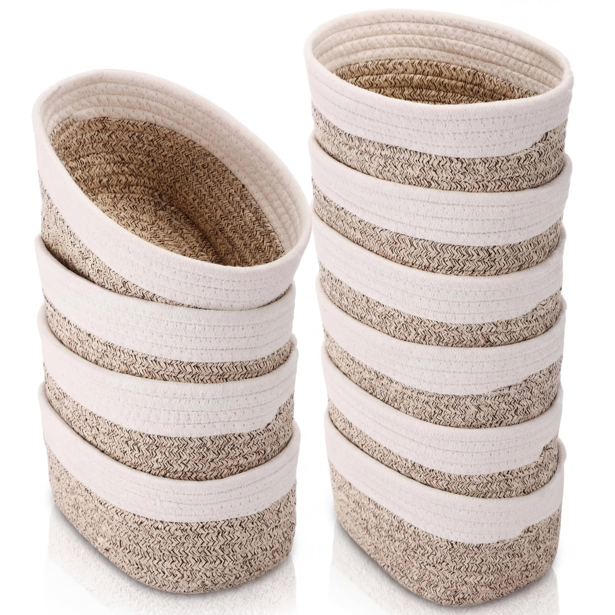 LOYIM 10 Pack Small Woven Baskets, Cotton Rope, White, Linen