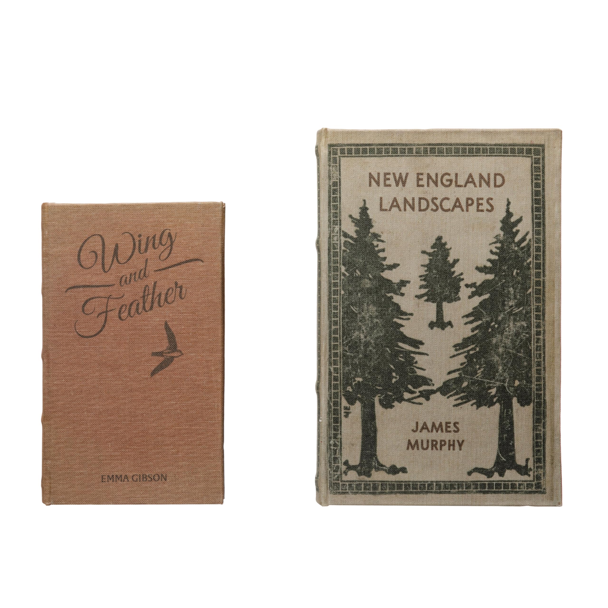 Creative Co-Op MDF & Canvas Book, Set of 2 New England Landscapes Storage Box, Multi Color, 2 Count
