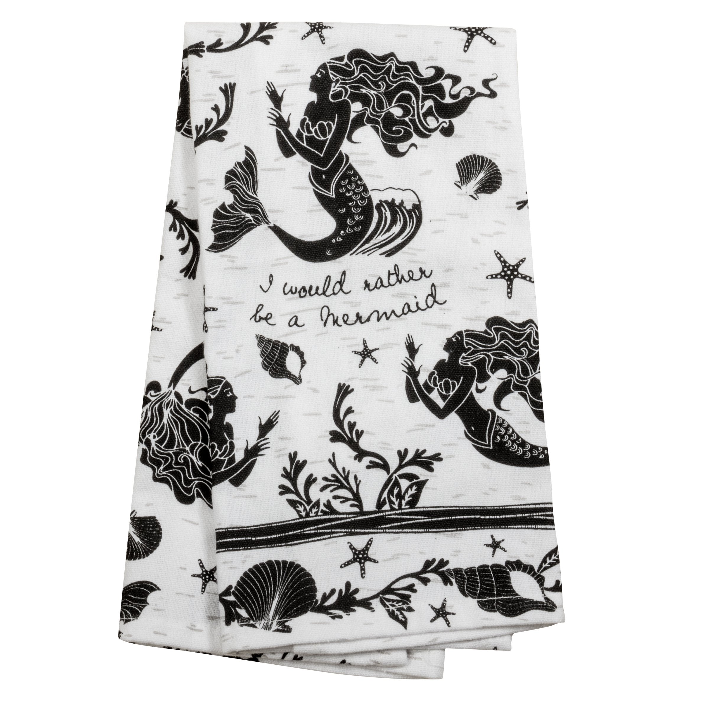 Karma Gifts Black And White Boho Tea Towel,Cotton, Mermaid 18 x 22