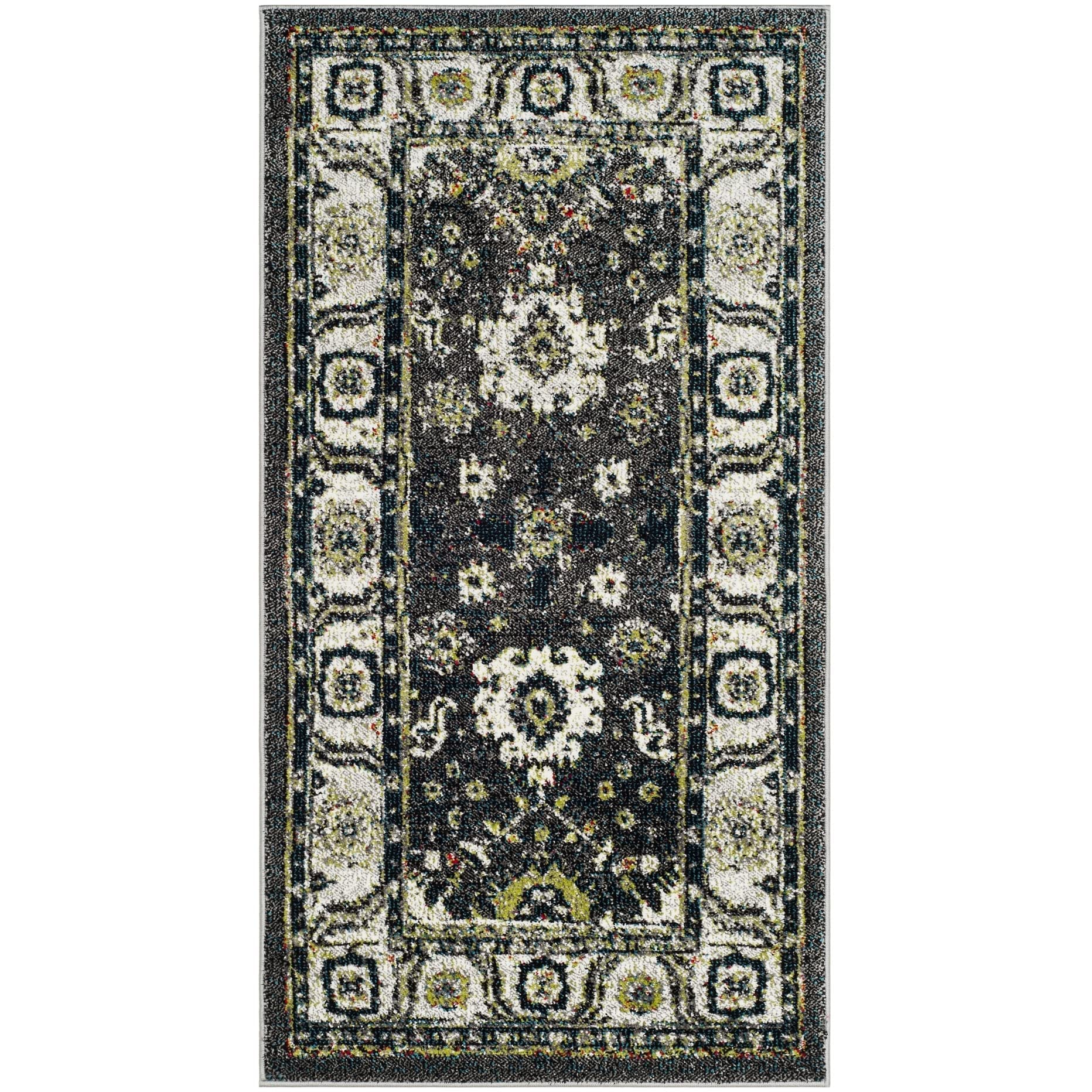 SAFAVIEH Vintage Hamadan Collection Accent Rug - 4 x 6, Dark Grey & Ivory, Persian Design, Non-Shedding & Easy Care, Ideal for