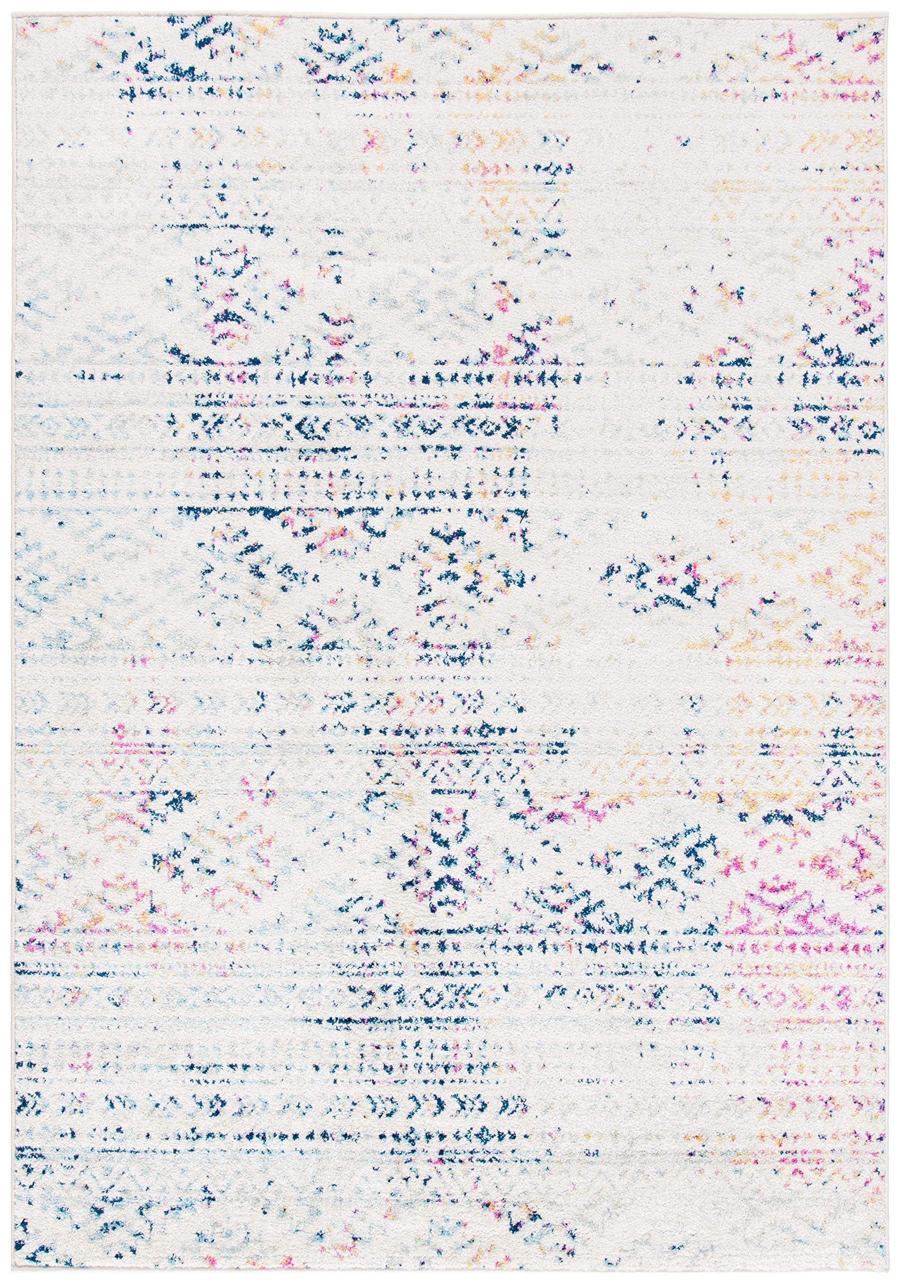 SAFAVIEH Tulum Collection Accent Rug - 4 x 6, Ivory & Blue, Moroccan Boho Tribal Design, Non-Shedding & Easy Care, Ideal for H