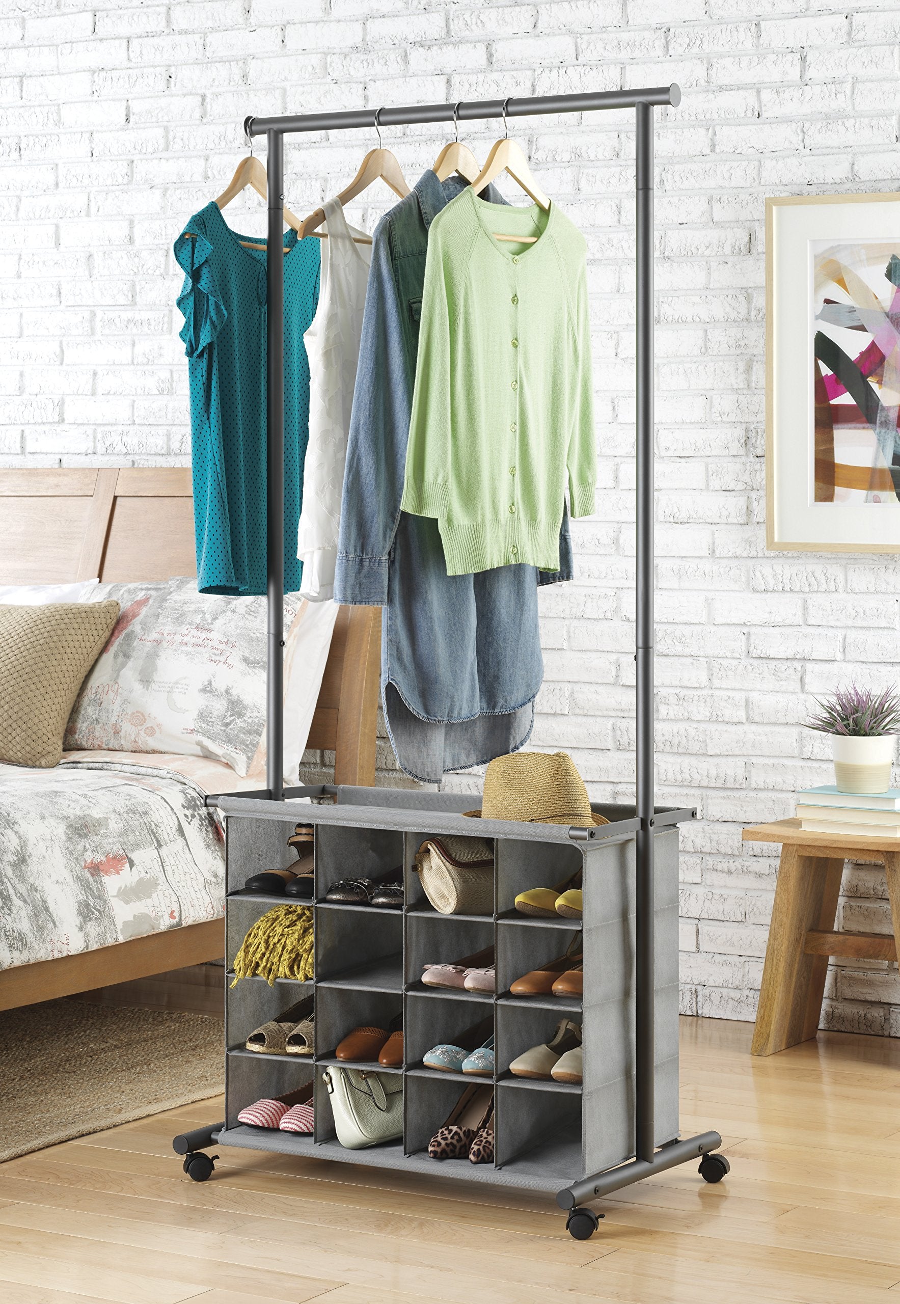 16-Cubby Garment Rack Gray