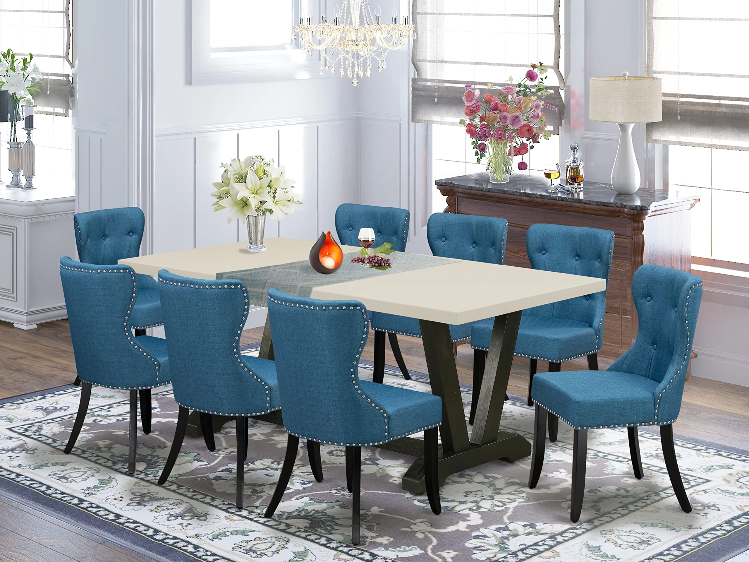 East West Furniture V627Si121-9 Dining Table Set, 60 X 36