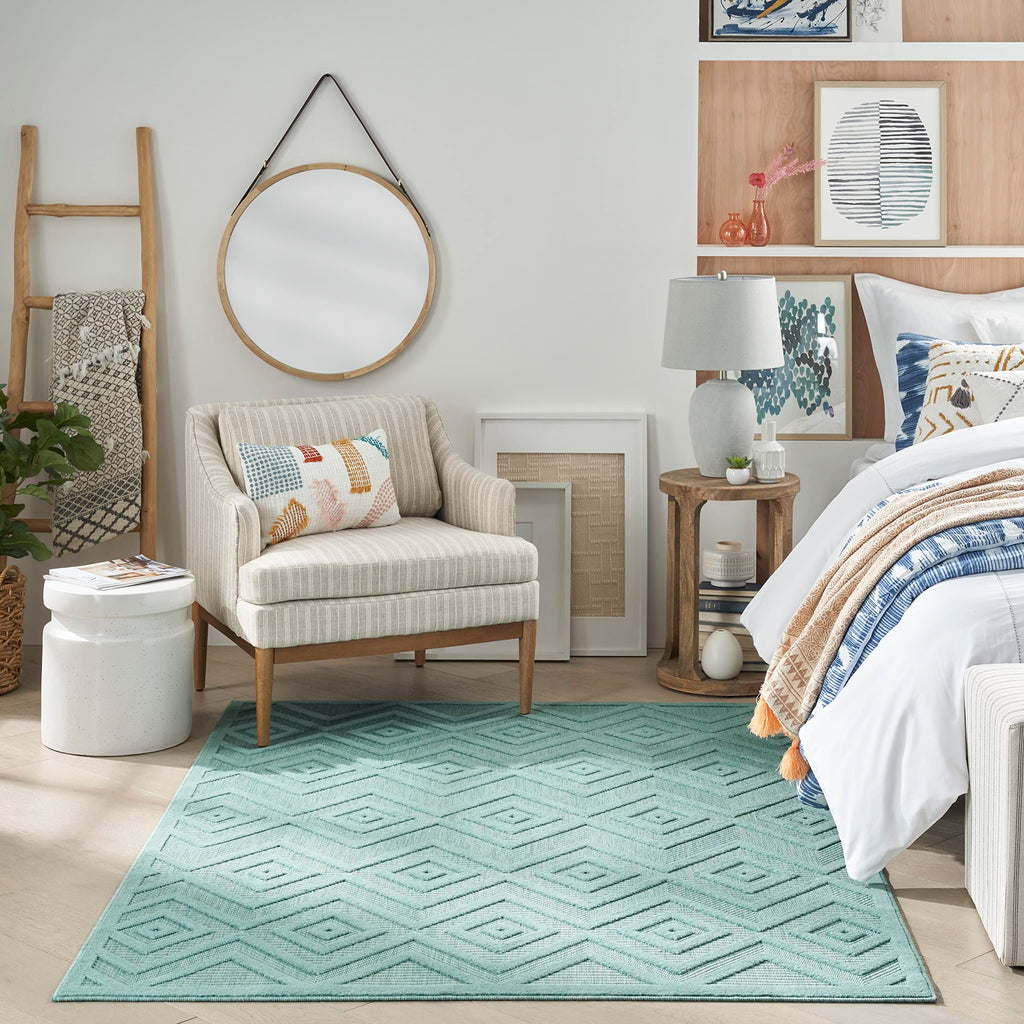 Nourison Versatile Indoor/Outdoor Aqua/Teal 4' X 6' Area Rug, Easy Cleaning, Non Shedding, Bed Room, Living Room, Dining Room, Deck, Backyard, Patio, High Traffic Area (4X6)