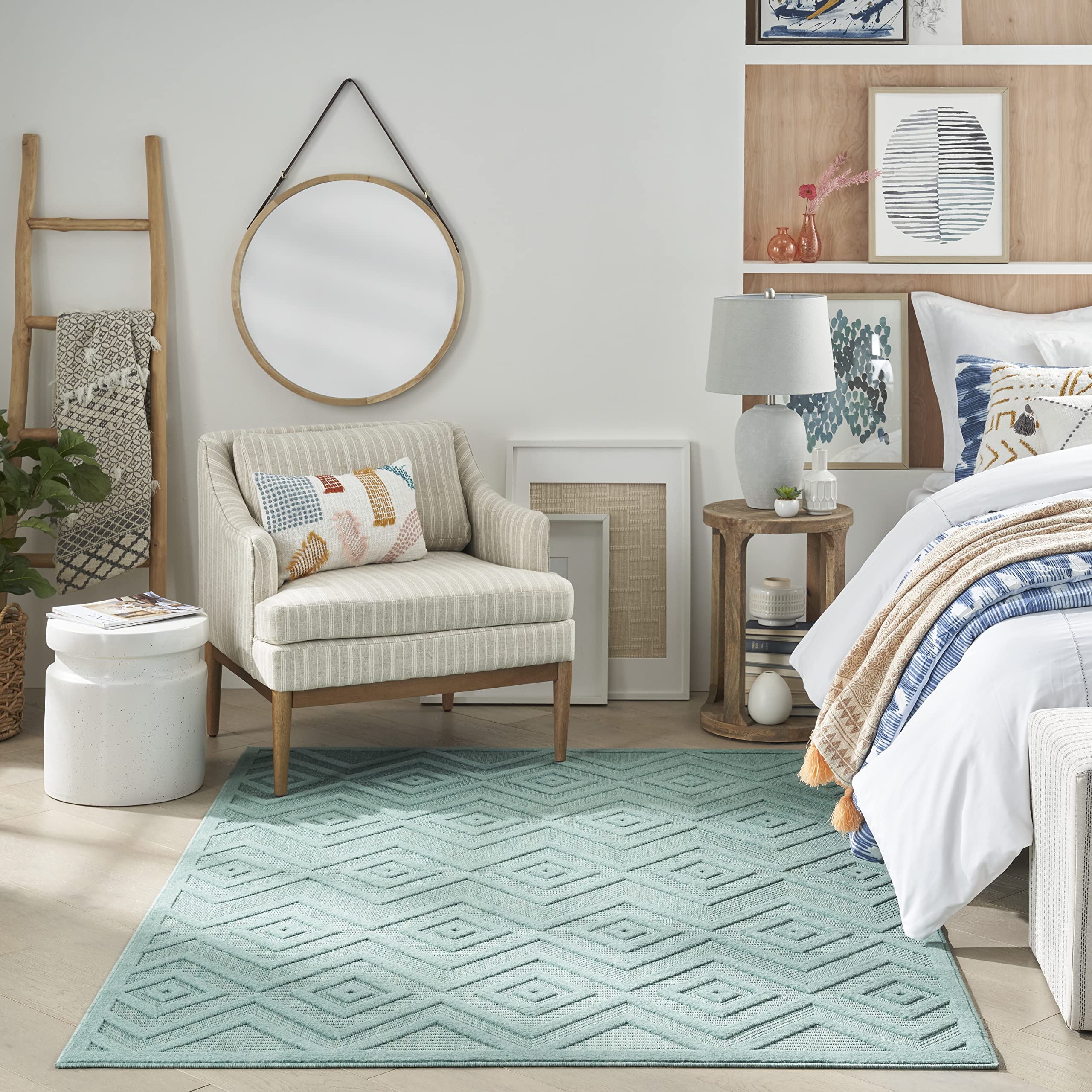 Nourison Versatile Indoor/Outdoor Aqua/Teal 5' X 7' Area Rug, Easy Cleaning, Non Shedding, Bed Room, Living Room, Dining Room, Deck, Backyard, Patio, High Traffic Area (5X7)