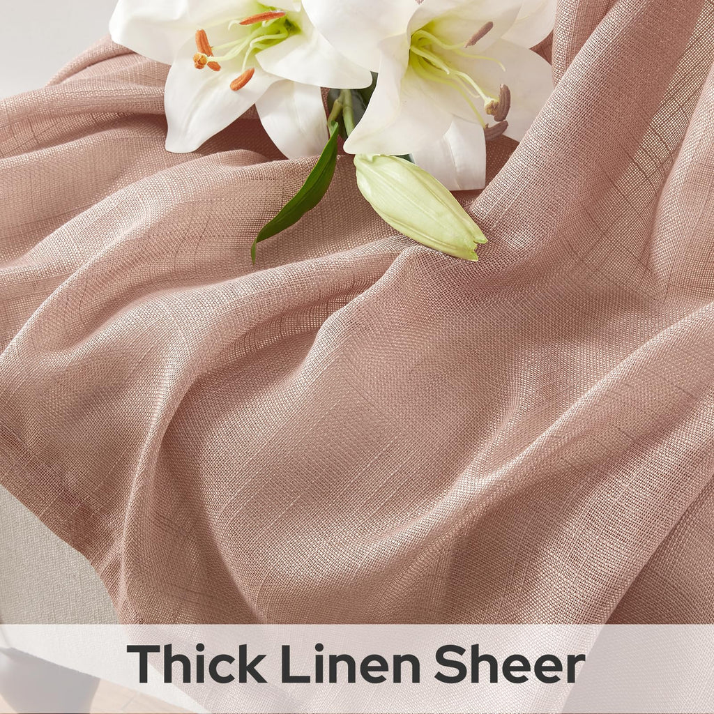 Homeideas Blush Pink Linen Sheer Curtains 63 Inches Long 2 Panels Textured Dusty Blush Semi Sheer Curtains Farmhouse Curtains Sh