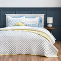 Martha Stewart Naomi Yellow Queen Quilt Set  3 Piece, 100% Cotton Bedspread, Reversible, Cool, Crisp Percale Weave, Soft & Prin