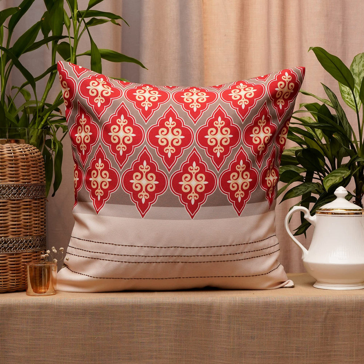 Zeba World Embroidered Cushion Cover  Decorative | Sofa, Bedroom, Couch | Polycanvas With Chawal Taka Embroidery And Printed