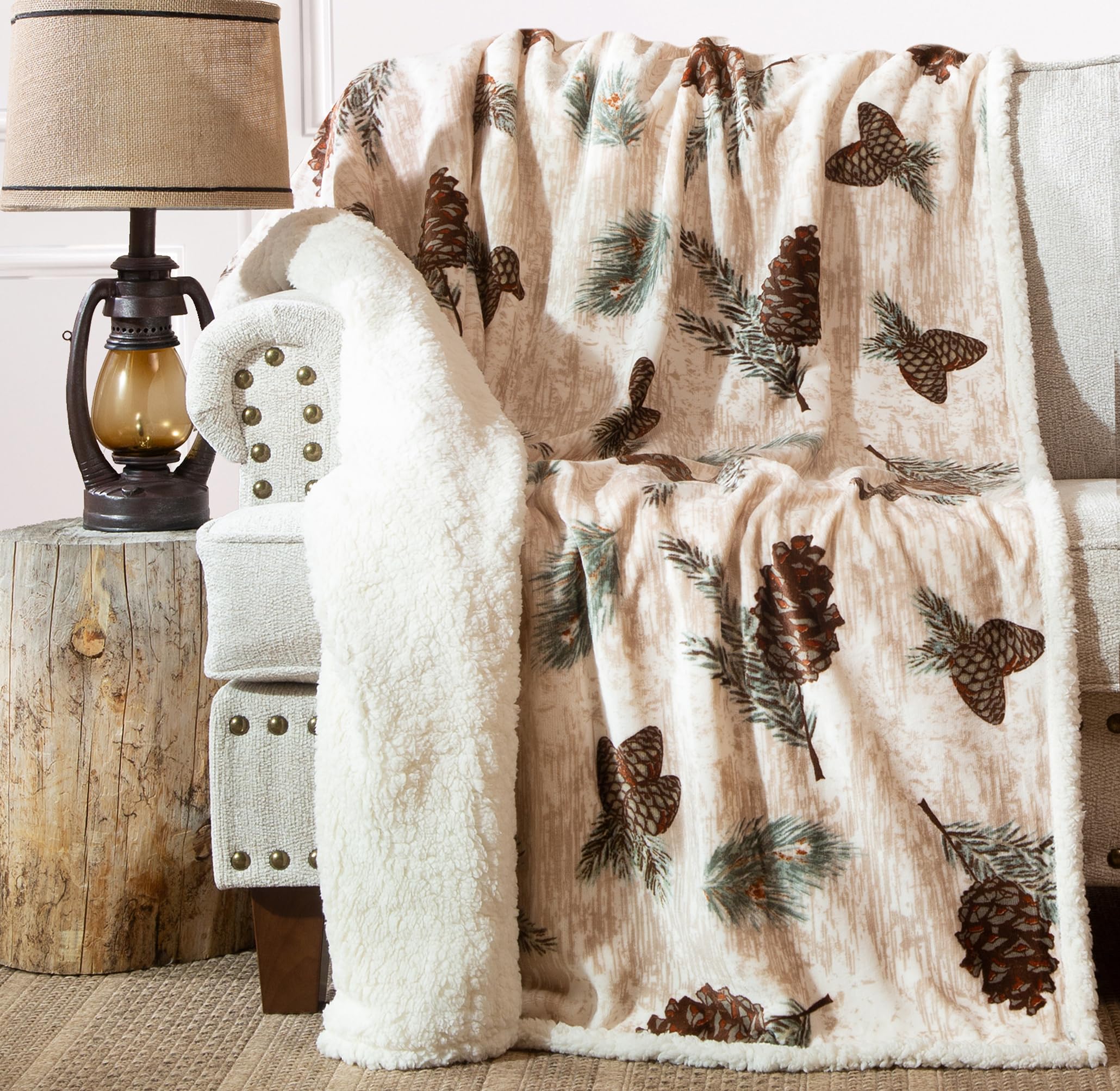 Carstens, Inc. Ultra Premium Super Soft Plush Sherpa Fleece Oversized Throw Blanket 54' X 68', Pinecone