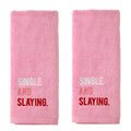 SKL Home Valentines Single and Slaying Hand Towel 2pc Set for Bath/Kitchen/Bar & Gift, Blush