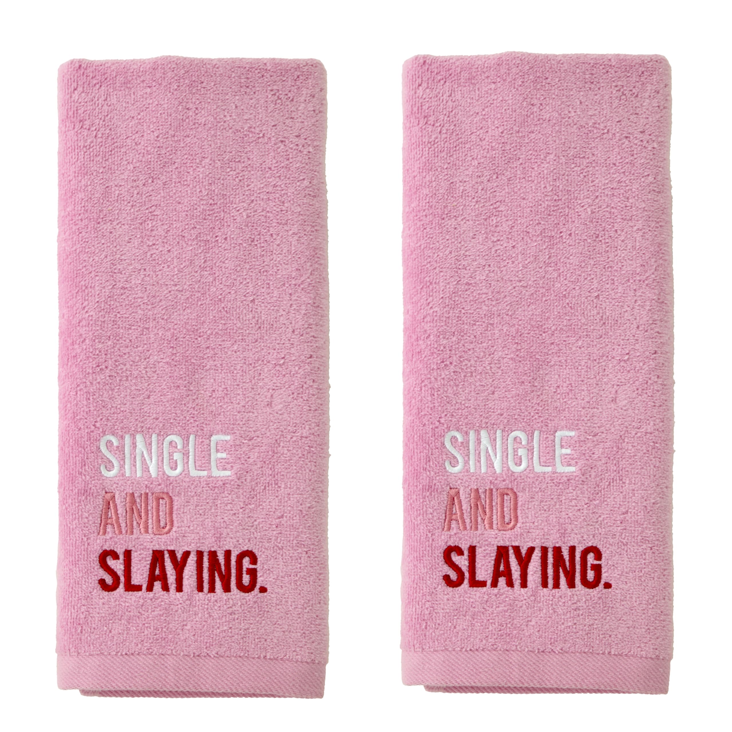 SKL Home Valentines Single and Slaying Hand Towel 2pc Set for Bath/Kitchen/Bar & Gift, Blush
