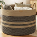Nunsino 115L Woven Blanket Basket with Leather Handles, Cotton Rope Laundry Basket Hamper,Decorative Nursery Basket Toy Storage 