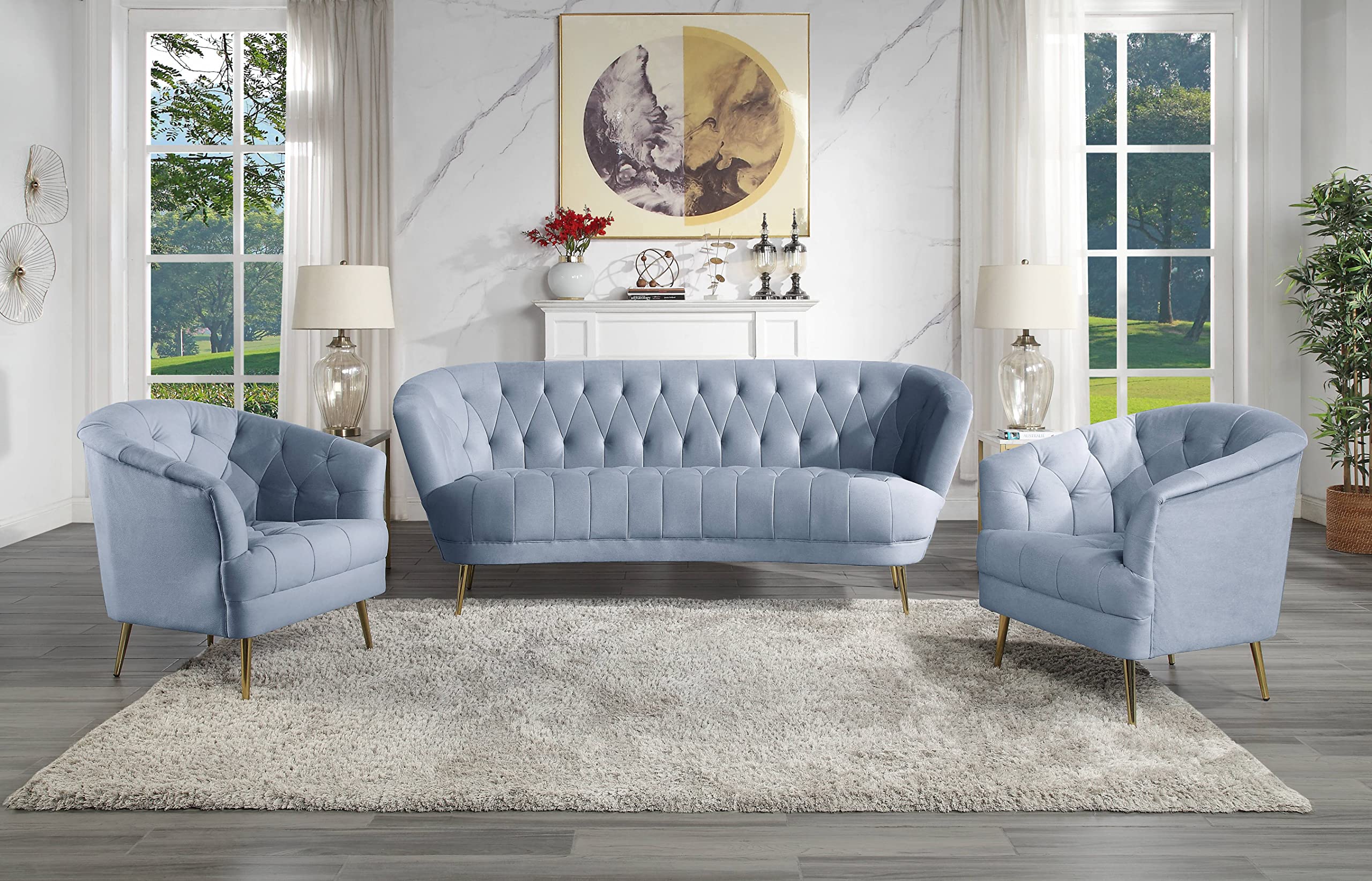 Acme Bayram Velvet Tufted Chair in Light Gray