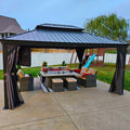 Purple Leaf 12' X 16' Permanent Hardtop Gazebo Aluminum Gazebo With Galvanized Steel Double Roof For Patio Lawn And Garden, Curtains And Netting Included, Grey