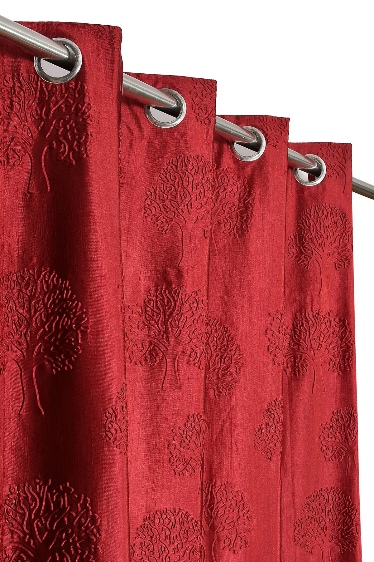 HOME UTSAV Tree Punch Embossed Curtains for Window 6 Feet, Pack of 2, Maroon